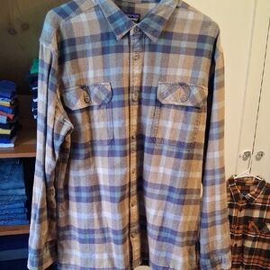 Patagonia Fjord Flannel Organic Cotton Plaid Shirt - Brown and Gray